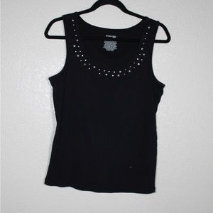 Studded Neckline Black Top